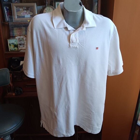 Vintage Mens Polo Shirt 2XL 90s RALPH LAUREN WHITE KNIT TINY FLAG LOGO SHIRT - Picture 2 of 5
